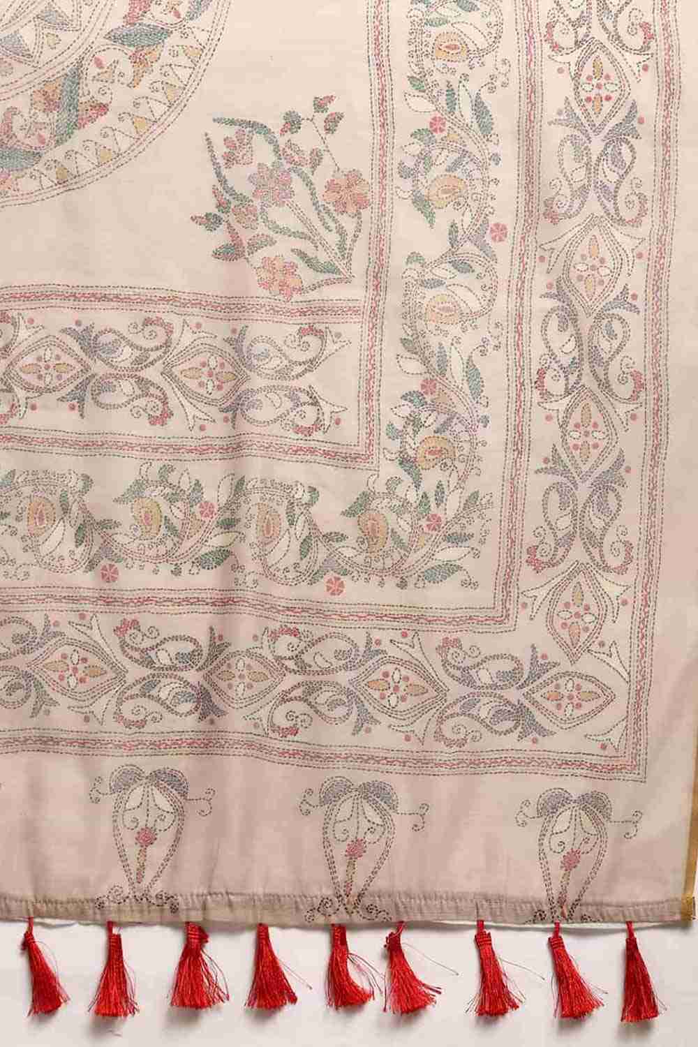 Beige Printed Cotton Blend Saree