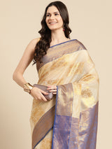 Beige Jute Silk Geometric Saree