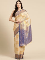 Beige Jute Silk Geometric Saree