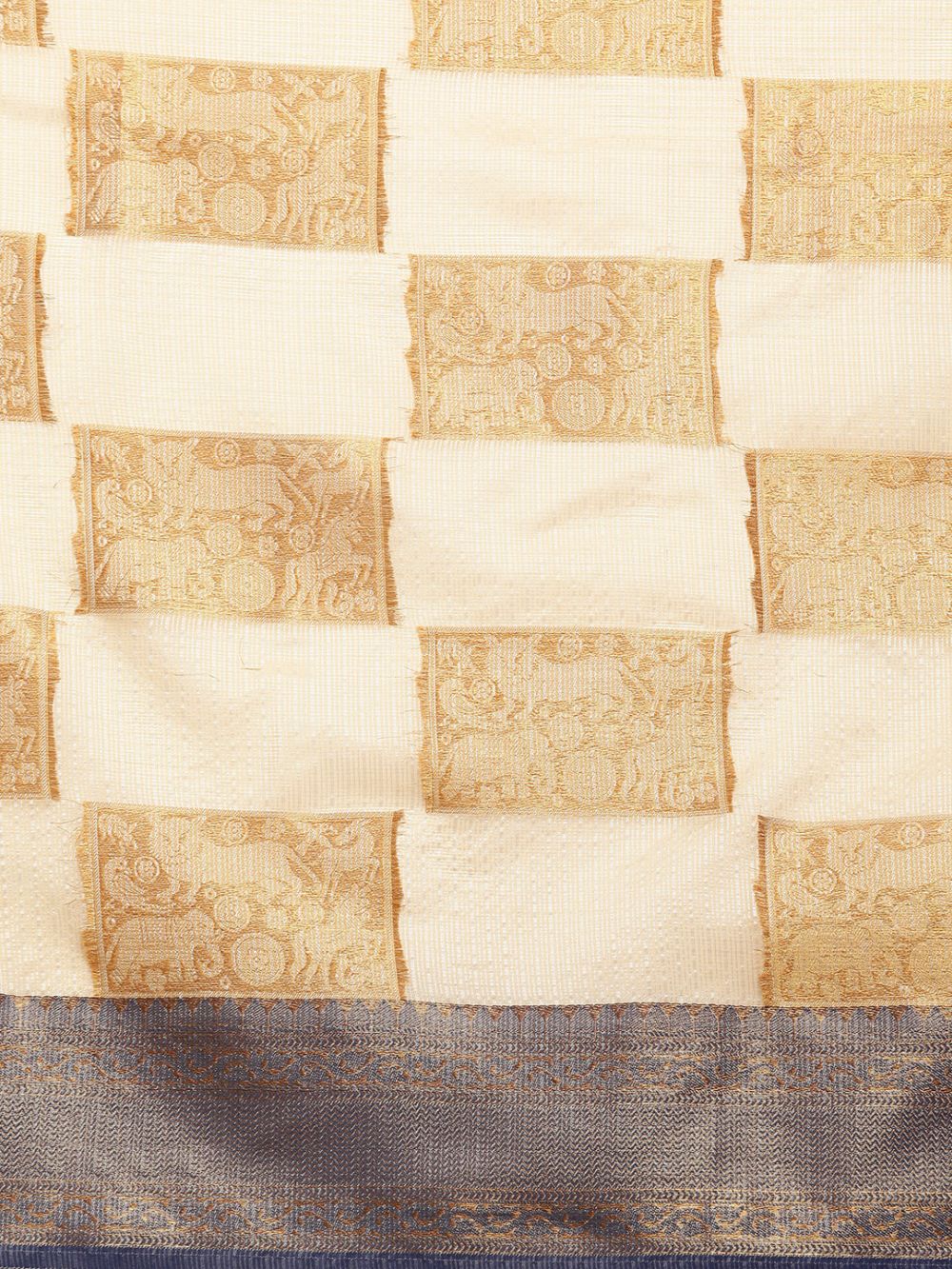 Beige Jute Silk Geometric Saree