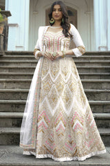 Buy White Net Embroidered  Anarkali Suit Set Online - KARMAPLACE