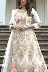 White Net Embroidered  Anarkali Suit Set
