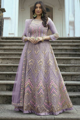 Buy Light Lavender Net Embroidered  Anarkali Suit Set Online - KARMAPLACE