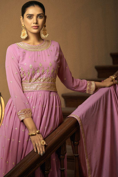 Light Pink Georgette Embroidered  Anarkali Suit Set