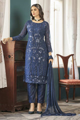 Buy Navy Blue Georgette Embroidered  Straight Kurta Suits Set Online - KARMAPLACE