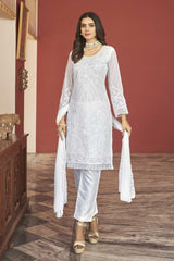 Buy White Georgette Embroidered  Straight Kurta Suits Set Online - KARMAPLACE