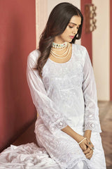 White Georgette Embroidered  Straight Kurta Suits Set