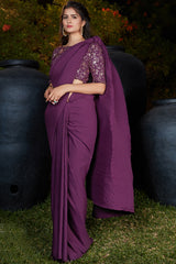 Buy Banarasi Art Silk Plain Saree In Purple