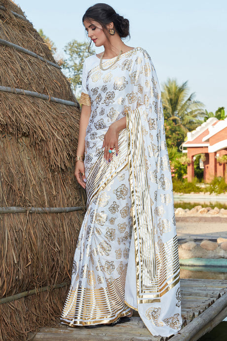 Shop White Printed Saree Online