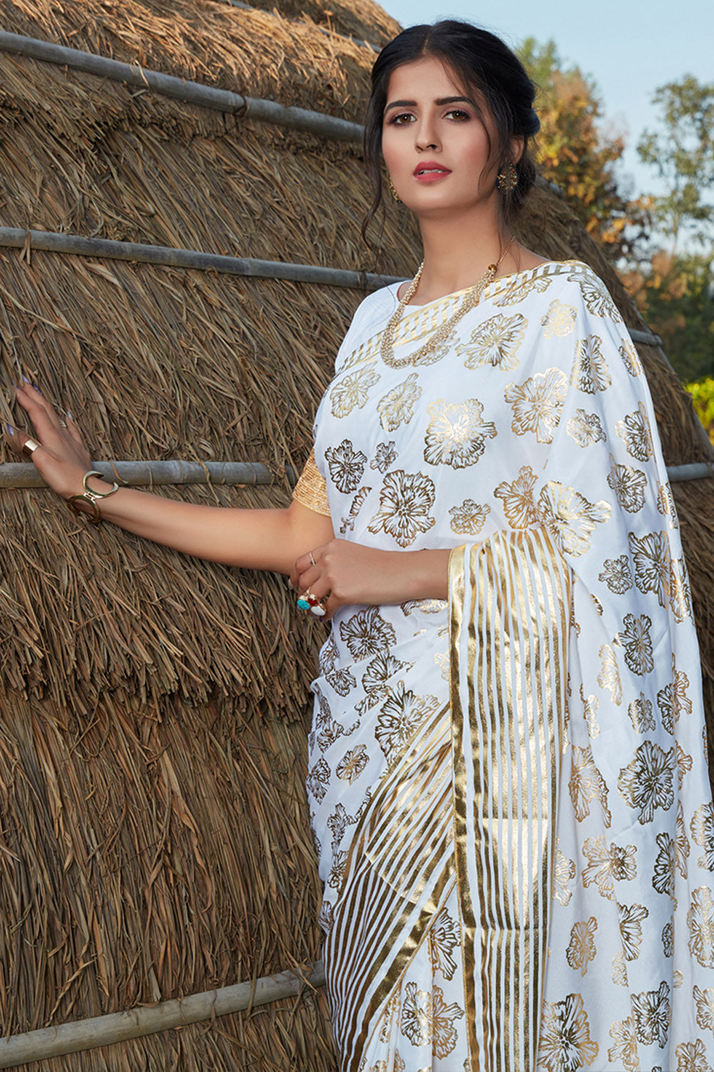 White Banarasi Saree