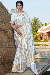 Buy Banarasi Art Silk Printed Saree In White