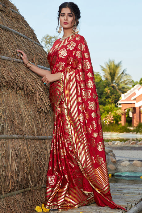 Red Banarasi Printed Saree 