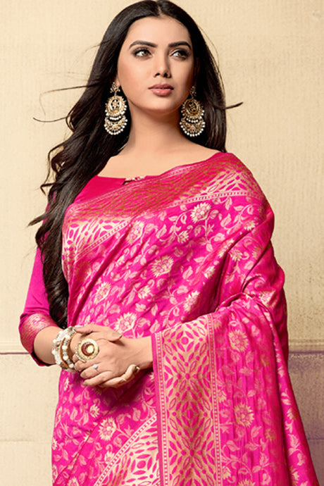 Blended Cotton Printed Saree In Pink