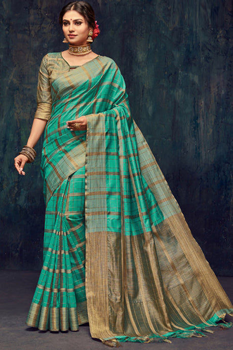 Art Silk Zari Saree In Turquoise