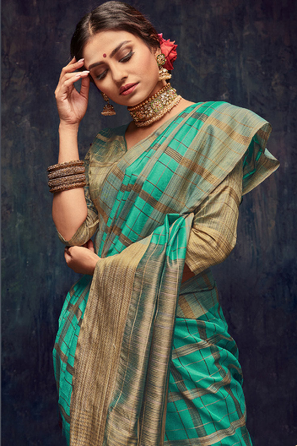 Art Silk Zari Saree In Turquoise