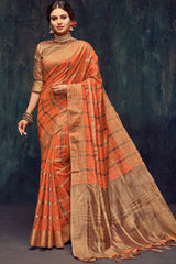 Art Silk Zari Saree In Orange