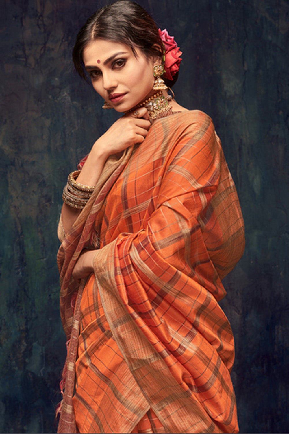 Art Silk Zari Saree In Orange