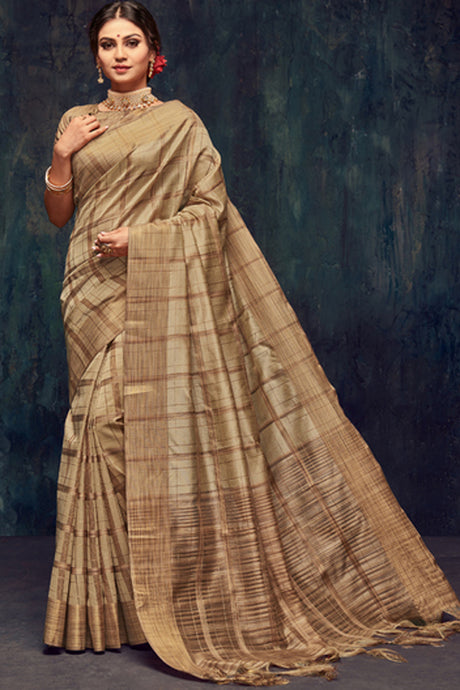 Art Silk Zari Saree In Beige