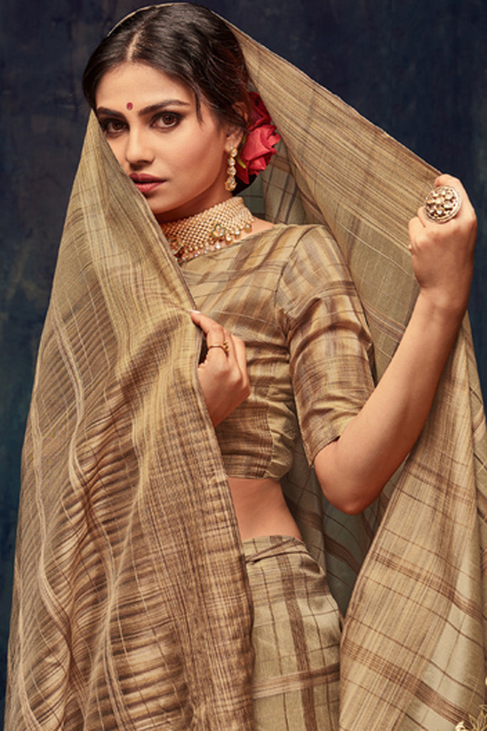 Art Silk Zari Saree In Beige