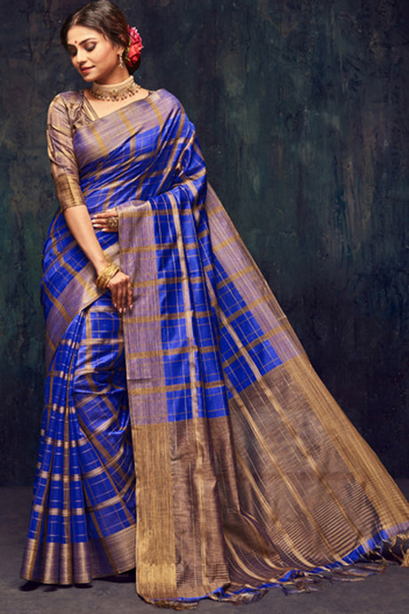 Art Silk Zari Saree In Royal Blue