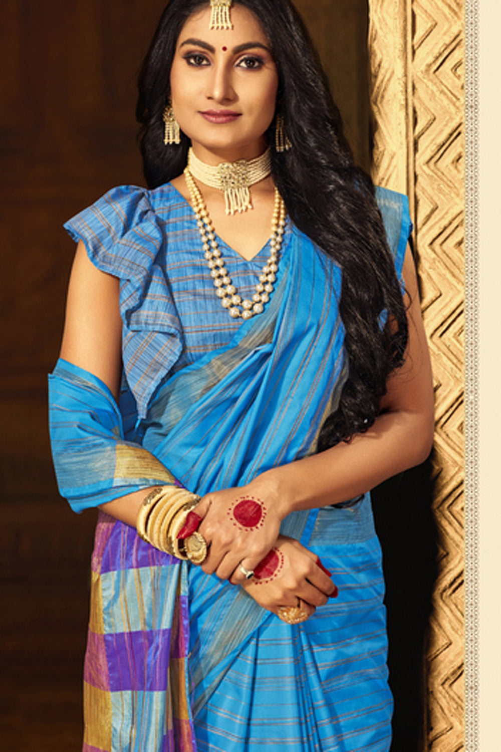 Cotton Art Silk Zari Saree In Sky Blue