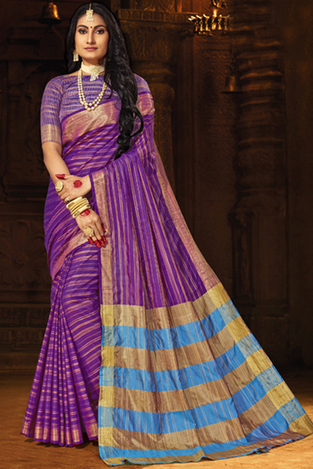 Cotton Art Silk Zari Saree In Purple