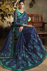 Art Silk Embroidered Saree In Blue