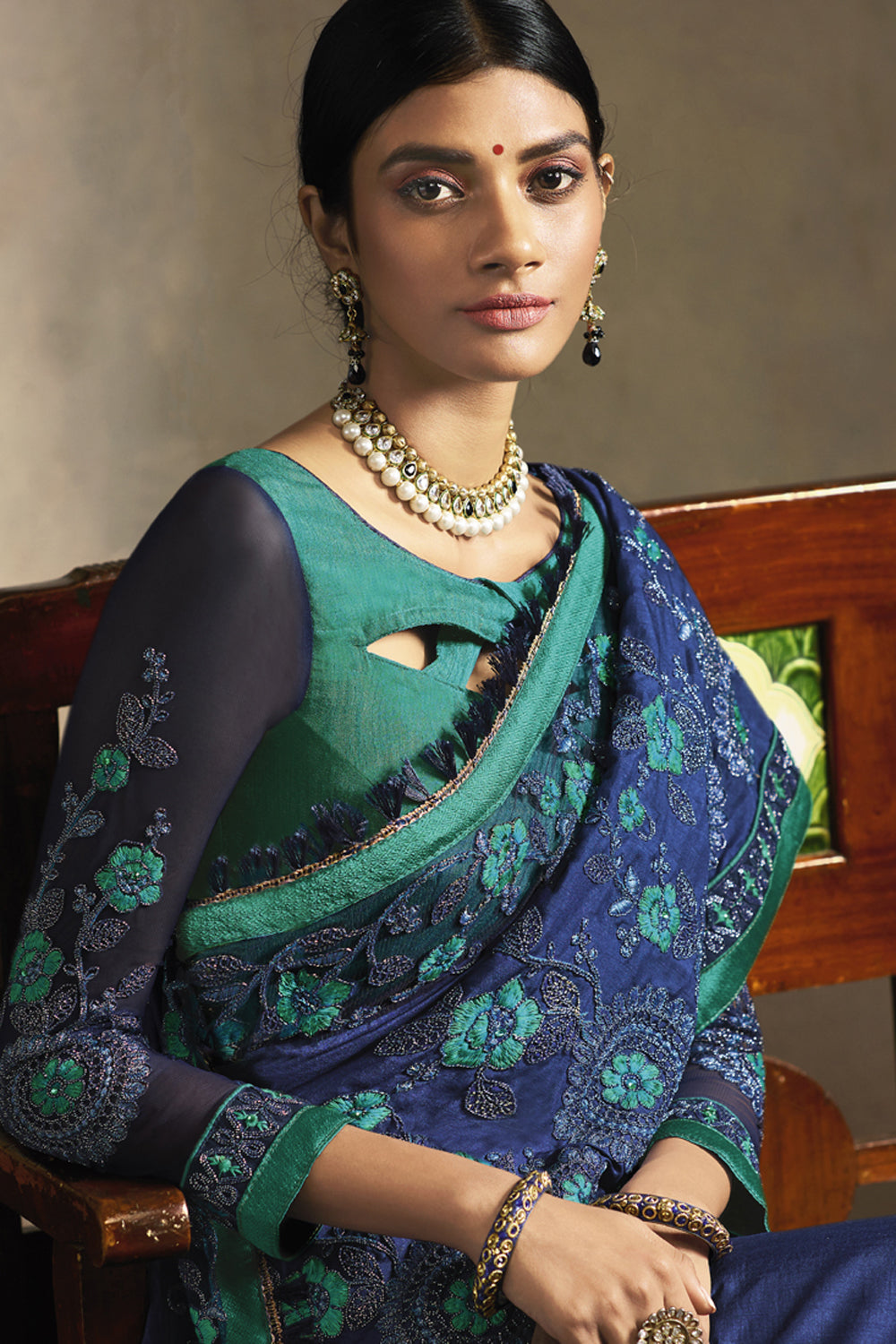 Art Silk Embroidered Saree In Blue