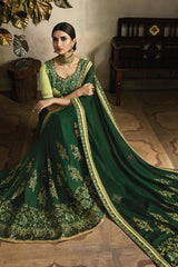 Art Silk Embroidered Saree In Dark Green