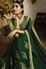 Art Silk Embroidered Saree In Dark Green