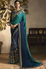 Art Silk Embroidered Saree In Blue