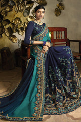 Art Silk Embroidered Saree In Blue