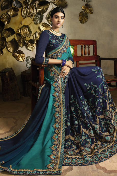 Art Silk Embroidered Saree In Blue