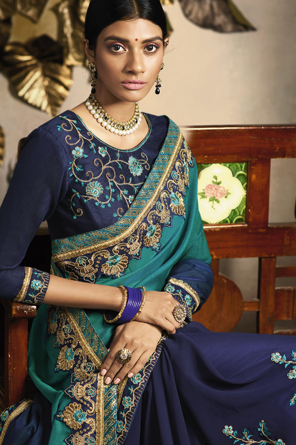 Art Silk Embroidered Saree In Blue