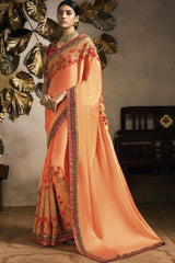 Art Silk Embroidered Saree In Peach