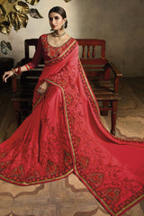 Art Silk Embroidered Saree In Red