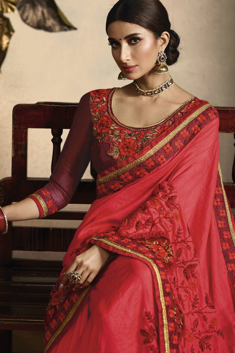 Art Silk Embroidered Saree In Red