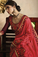 Art Silk Embroidered Saree In Red