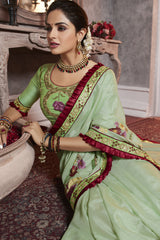 Art Silk Embroidered Saree In Lime