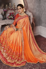 Art Silk Embroidered Saree In Light Orange