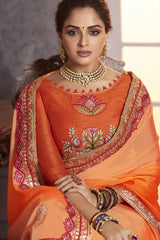 Art Silk Embroidered Saree In Light Orange