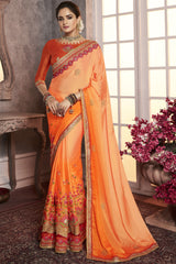 Art Silk Embroidered Saree In Light Orange