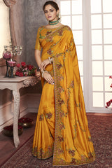 Art Silk Embroidered Saree In Yellow