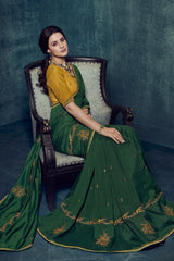 Art Silk Embroidered Saree In Green