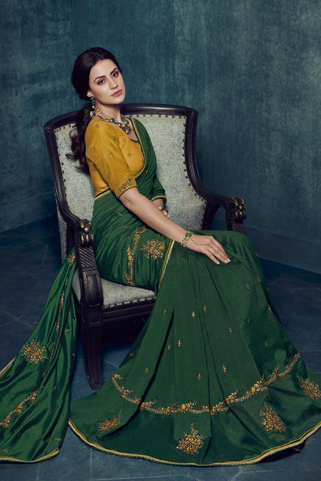 Art Silk Embroidered Saree In Green