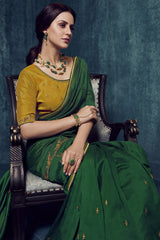 Art Silk Embroidered Saree In Green