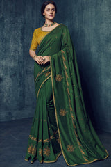 Art Silk Embroidered Saree In Green