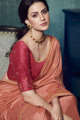 Art Silk Embroidered Saree In Dark Peach