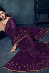 Art Silk Embroidered Saree In Dark Wine