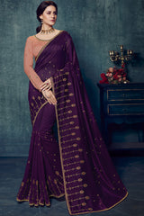 Art Silk Embroidered Saree In Dark Wine